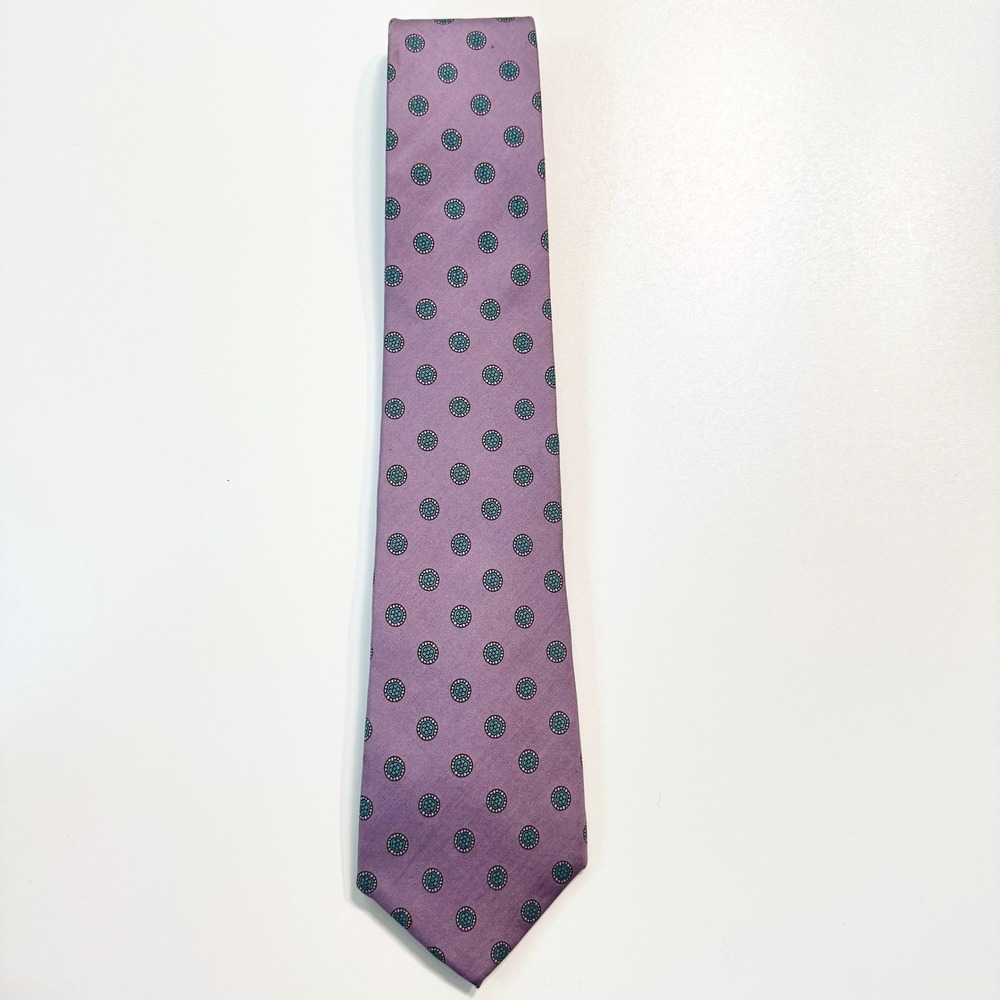 VTG 80s Bert Pulitzer Tie Purple Teal Medallion Silk Foulard‎ Hand Printed USA - Picture 2 of 4